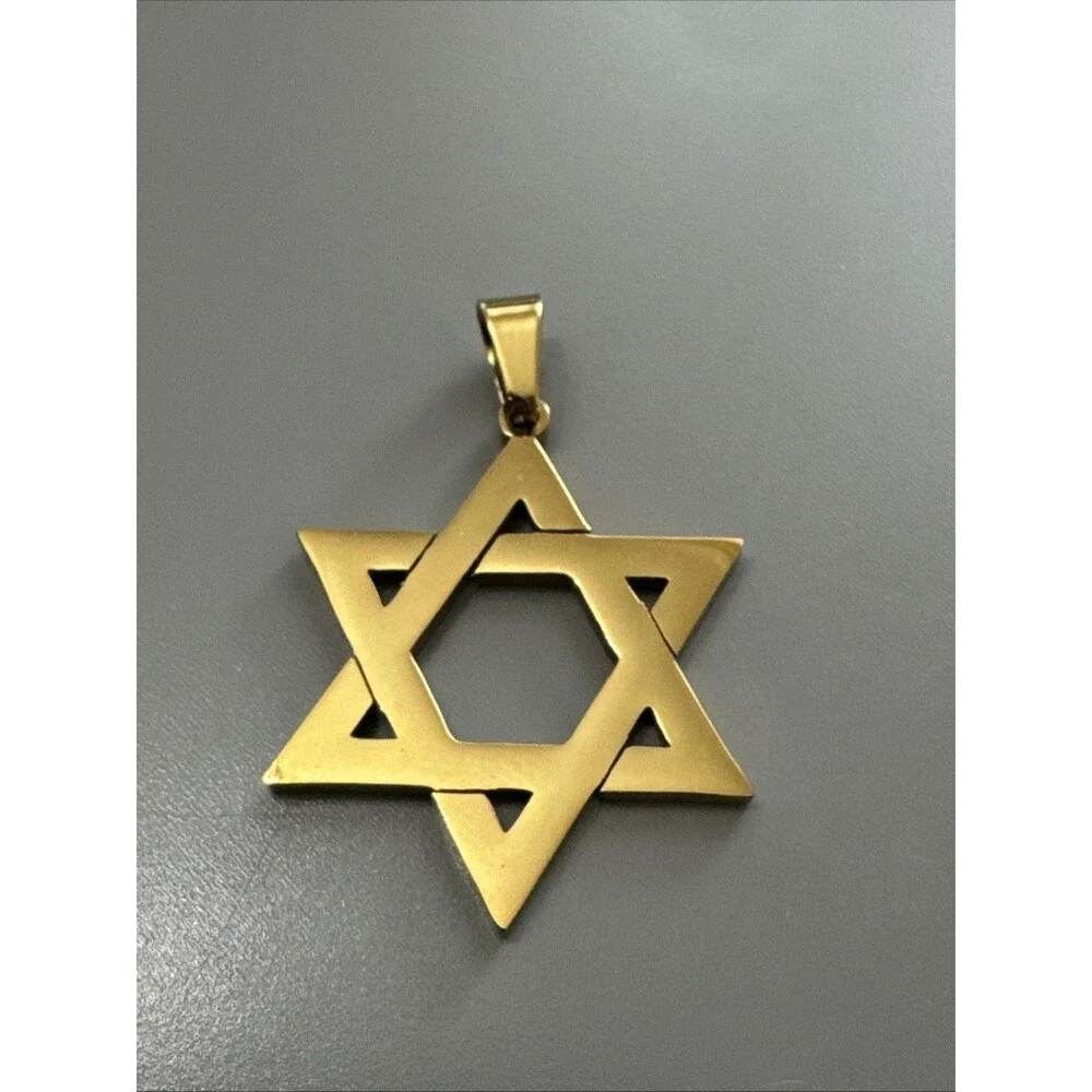 Stainless Steel Hebrew Jewish Israel Star of David Pendant 24” Chain Gold Unisex